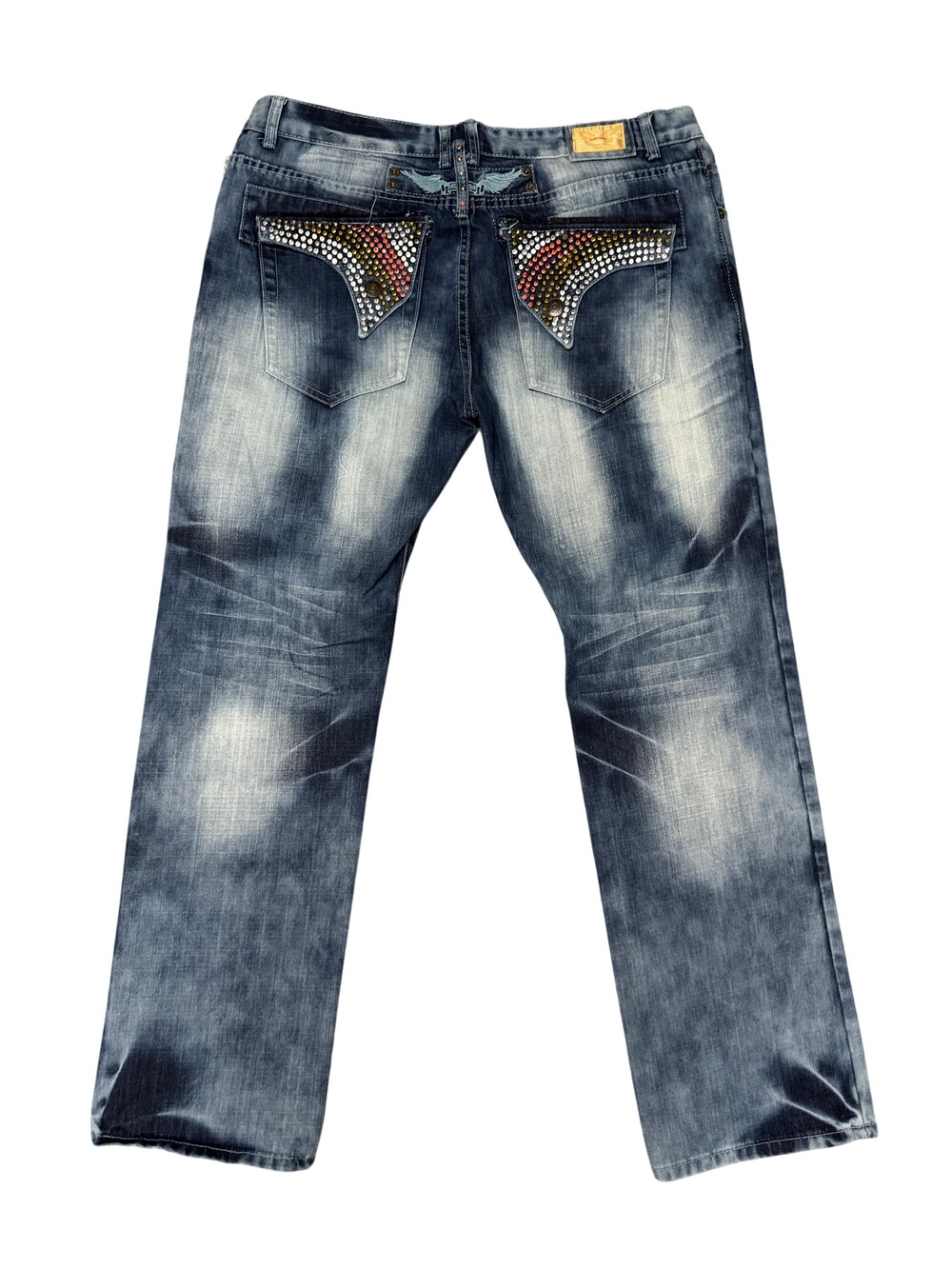 Robin's Jean Jeans Mens 40x34 Blue Straight Rhinestone Pockets Distressed USA